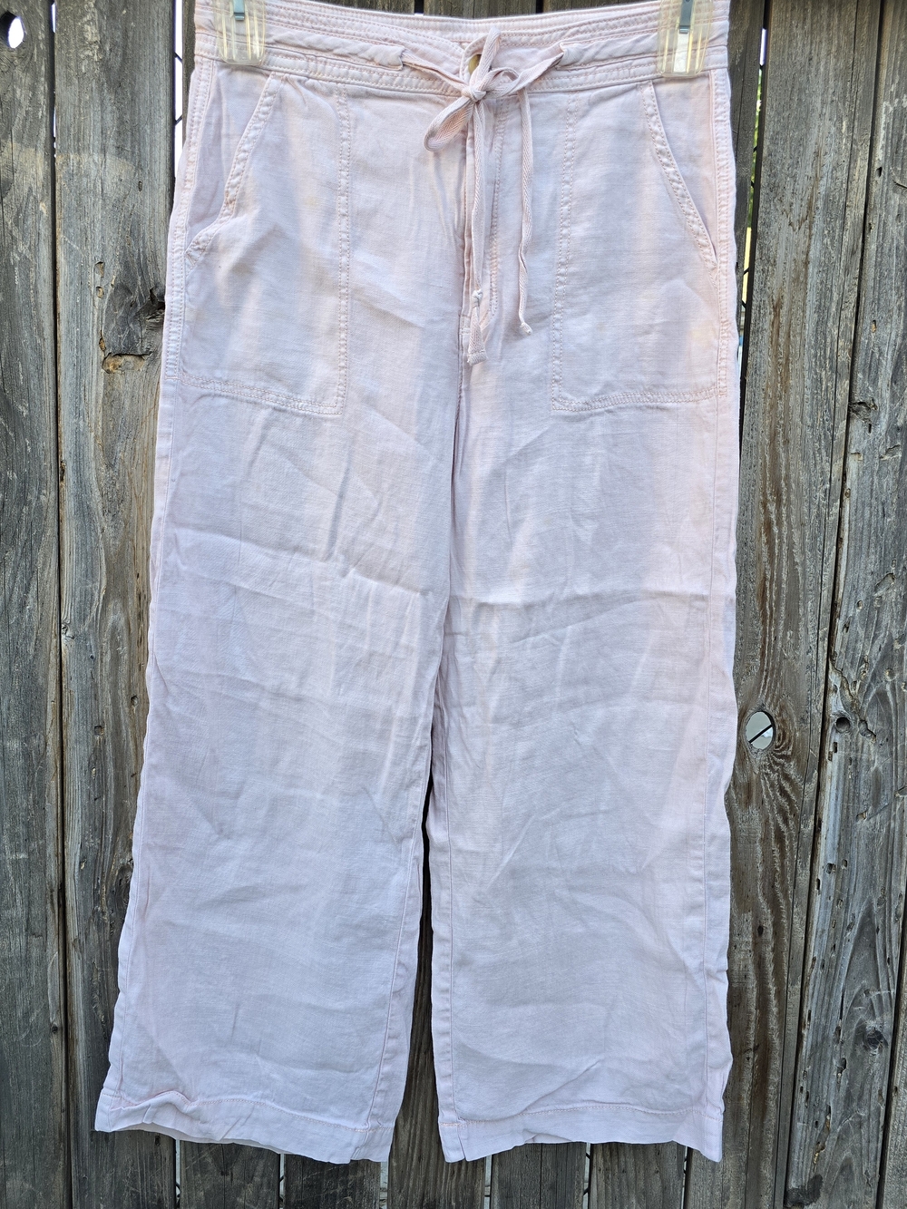 American Eagle Outfitters Wide-Leg Drawstring Linen Pants  Light Pink